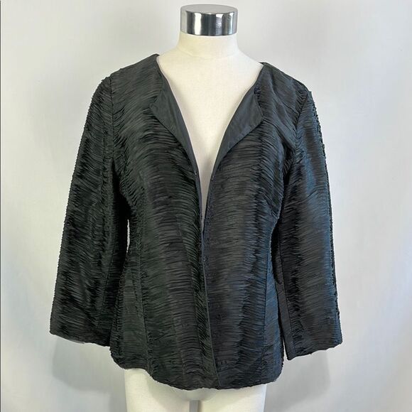 Eileen Fisher Gray Pleated Silk Jacket - Picture 1 of 5